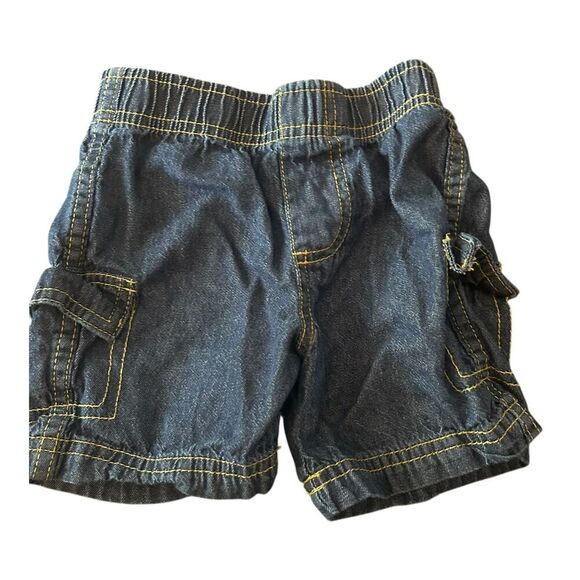 Swiggles Baby Denim Cargo‎ Shorts 18 Months Elastic Waist Pockets Dark Wash - Picture 1 of 3